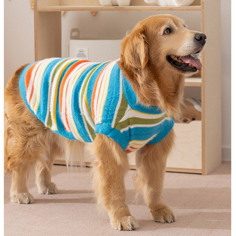 KFX-5871037 Cozy Colorful Striped Sweater for Large Dogs – Ideal for Autumn & Winter