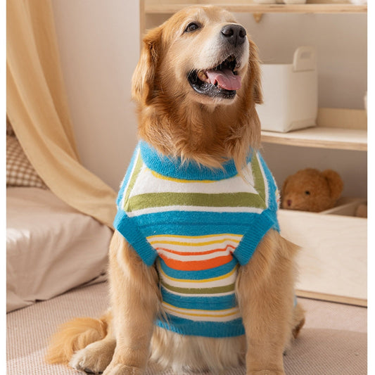 KFX-5871037 Cozy Colorful Striped Sweater for Large Dogs – Ideal for Autumn & Winter