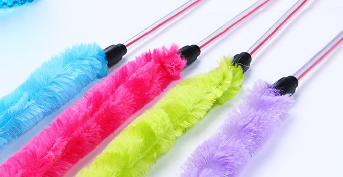 KFX-5871293 Plush Cat Teaser Toy with 50CM Rod - Available in Blue, Rose Red, Purple, and Green