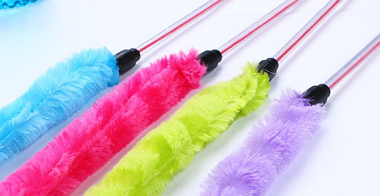 KFX-5871293 Plush Cat Teaser Toy with 50CM Rod - Available in Blue, Rose Red, Purple, and Green
