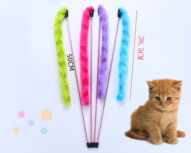 KFX-5871293 Plush Cat Teaser Toy with 50CM Rod - Available in Blue, Rose Red, Purple, and Green