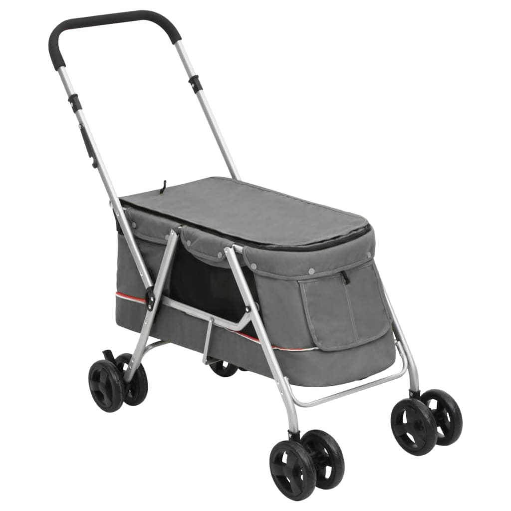 KFX-5871933 Foldable Pet Stroller with Sun Canopy in Gray, Made of 300D Linen Fabric, Suitable for Dogs and Cats, Maximum Load 15 kg