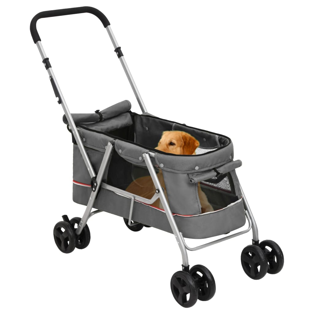 KFX-5871933 Foldable Pet Stroller with Sun Canopy in Gray, Made of 300D Linen Fabric, Suitable for Dogs and Cats, Maximum Load 15 kg