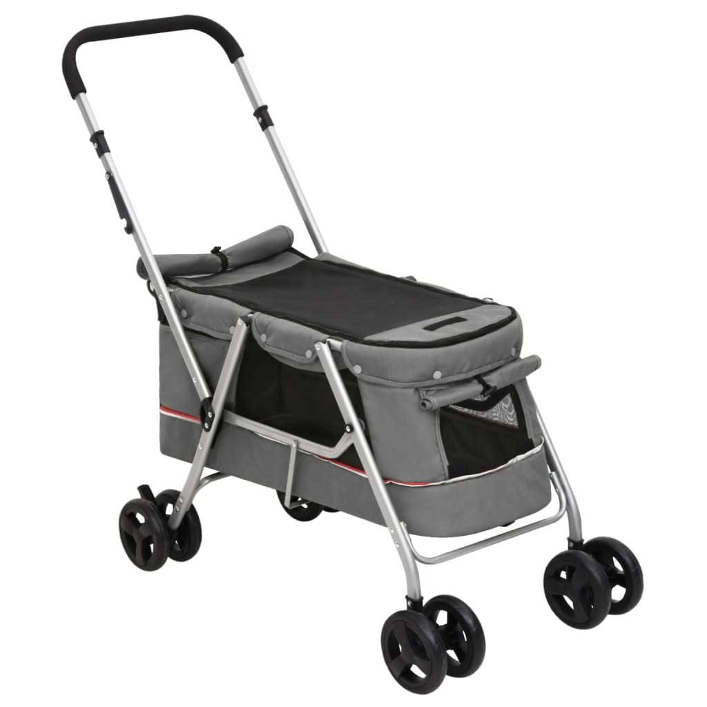 KFX-5871933 Foldable Pet Stroller with Sun Canopy in Gray, Made of 300D Linen Fabric, Suitable for Dogs and Cats, Maximum Load 15 kg