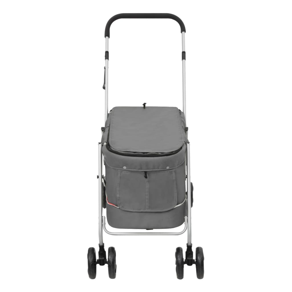 KFX-5871933 Foldable Pet Stroller with Sun Canopy in Gray, Made of 300D Linen Fabric, Suitable for Dogs and Cats, Maximum Load 15 kg