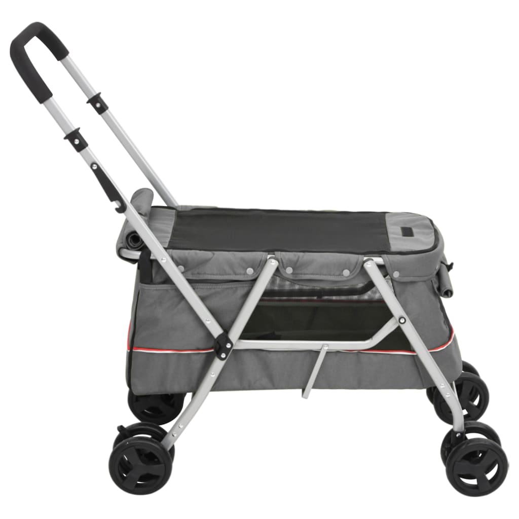 KFX-5871933 Foldable Pet Stroller with Sun Canopy in Gray, Made of 300D Linen Fabric, Suitable for Dogs and Cats, Maximum Load 15 kg