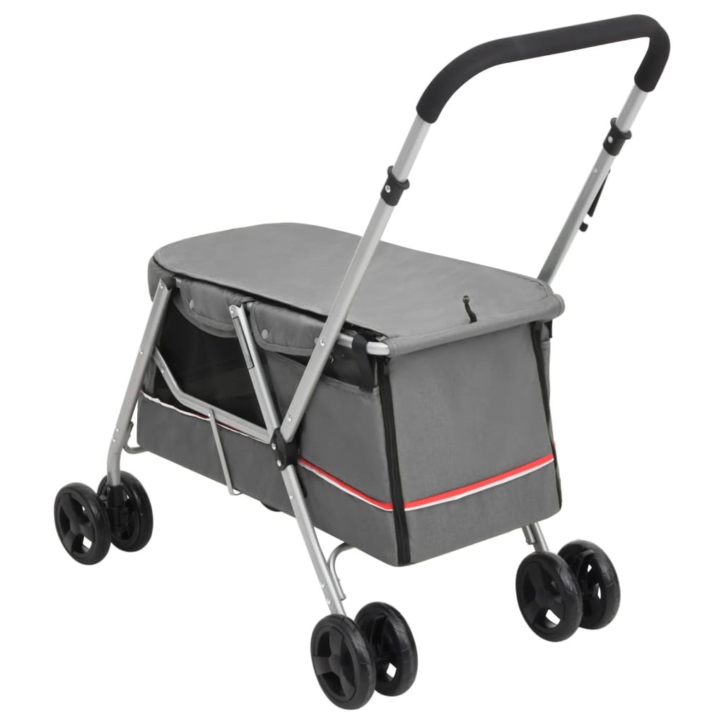KFX-5871933 Foldable Pet Stroller with Sun Canopy in Gray, Made of 300D Linen Fabric, Suitable for Dogs and Cats, Maximum Load 15 kg