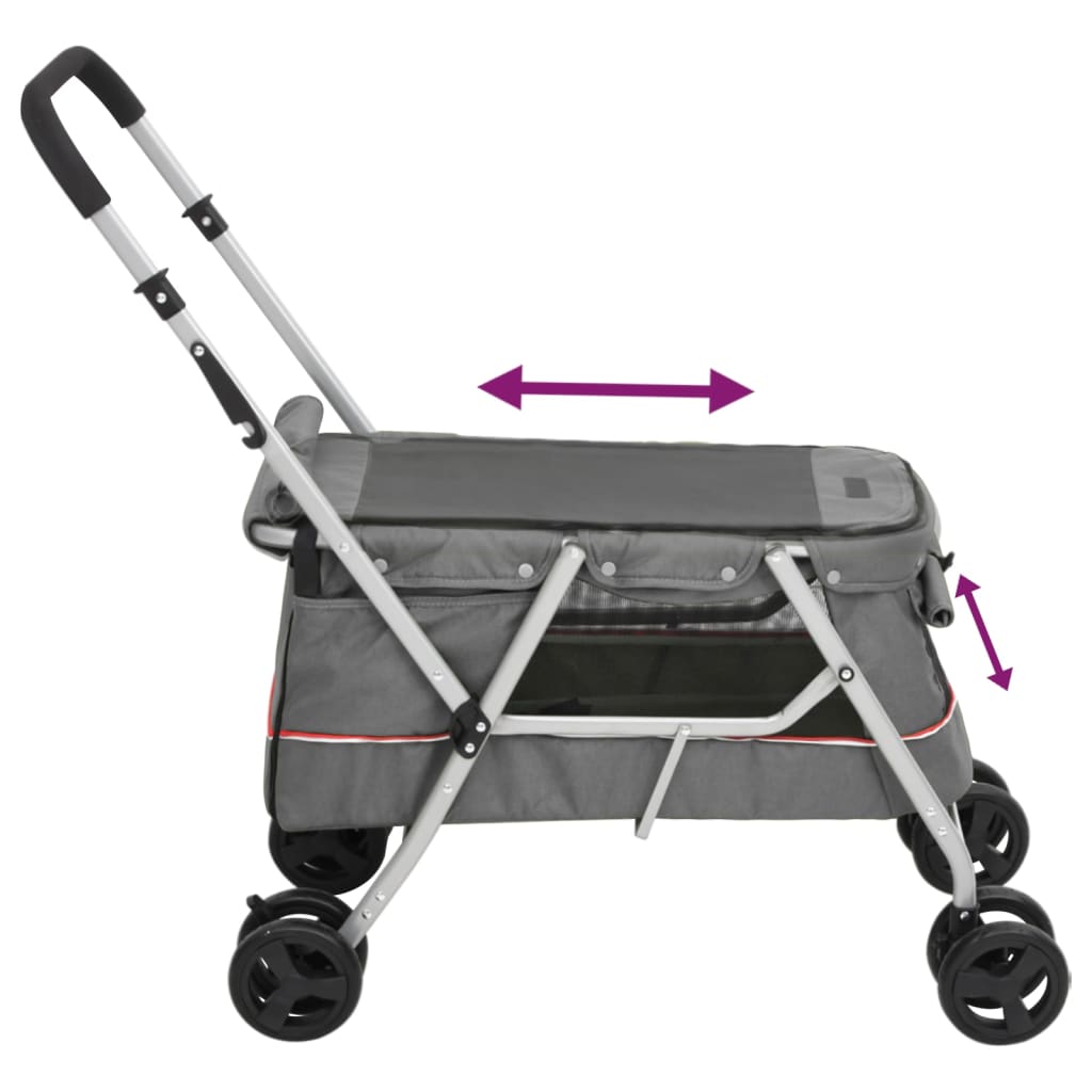 KFX-5871933 Foldable Pet Stroller with Sun Canopy in Gray, Made of 300D Linen Fabric, Suitable for Dogs and Cats, Maximum Load 15 kg