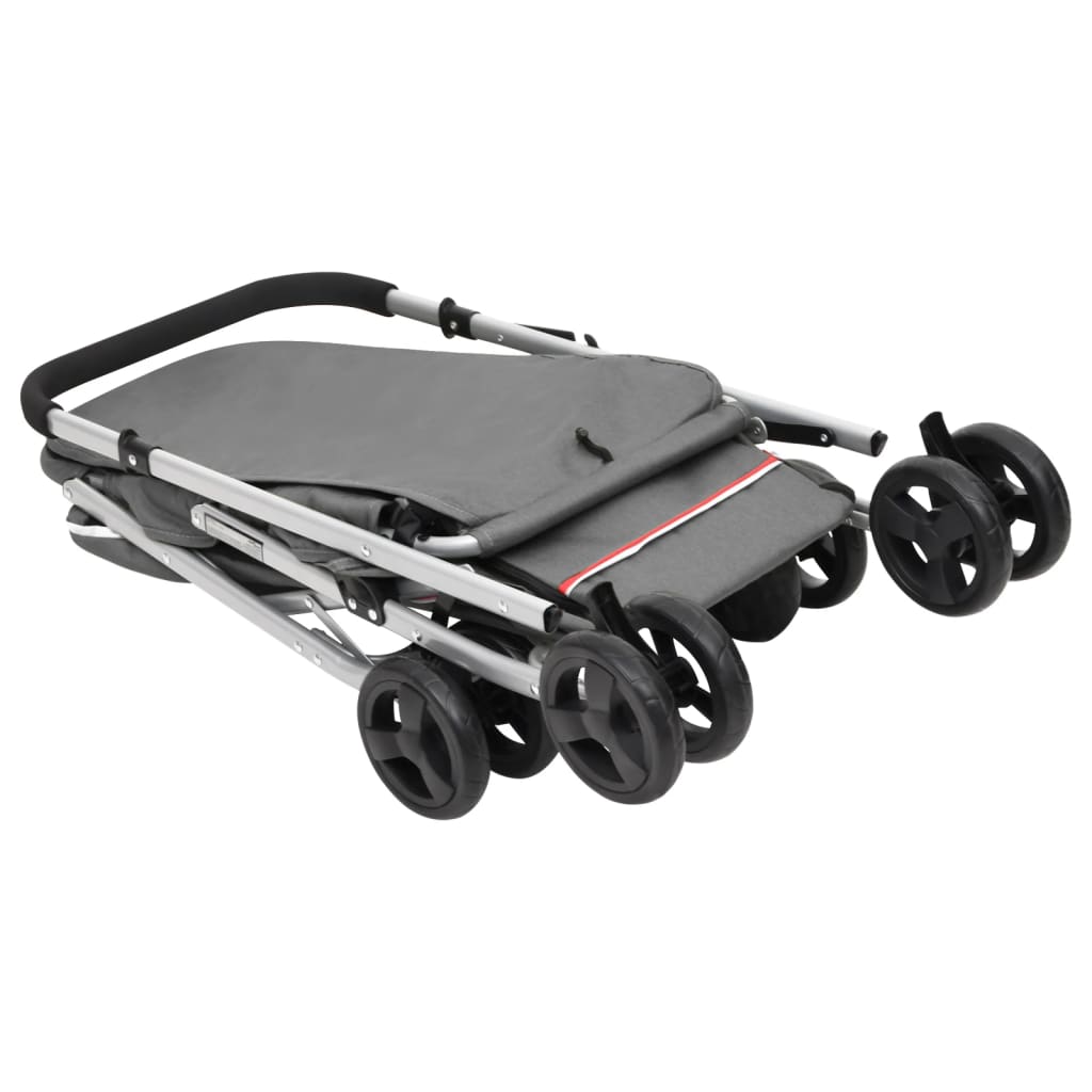 KFX-5871933 Foldable Pet Stroller with Sun Canopy in Gray, Made of 300D Linen Fabric, Suitable for Dogs and Cats, Maximum Load 15 kg