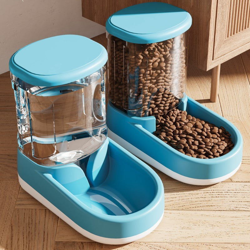 KFX-5872317 Automatic Pet Water Fountain and Feeder - Plastic Cat and Dog Tableware in Gray, Blue, and Pink