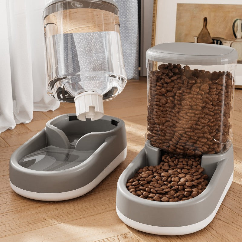 KFX-5872317 Automatic Pet Water Fountain and Feeder - Plastic Cat and Dog Tableware in Gray, Blue, and Pink