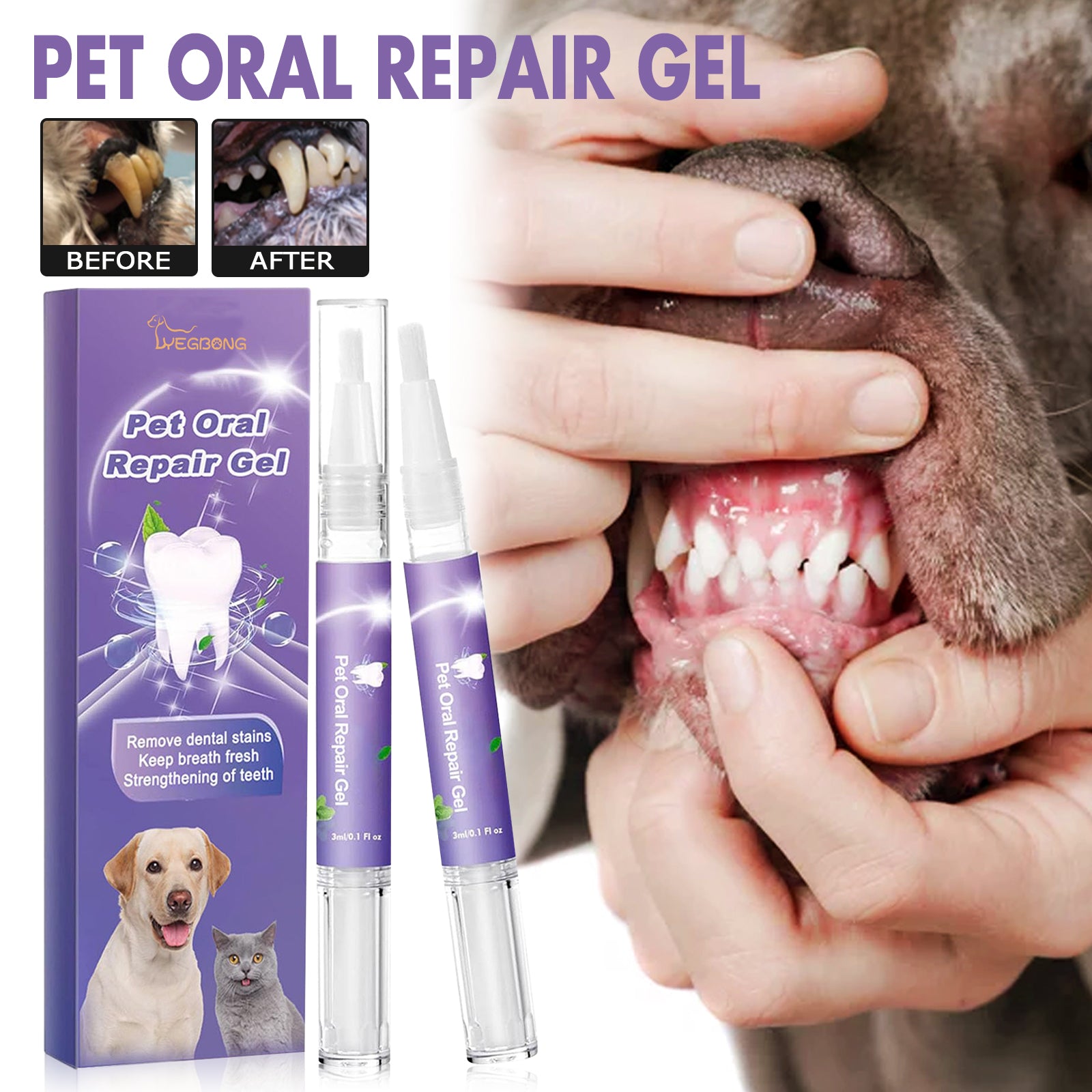 KFX-5874109 Pet Mouth Repair Gel Cleaner - 3ml x 2 Pack for Daily Oral Care