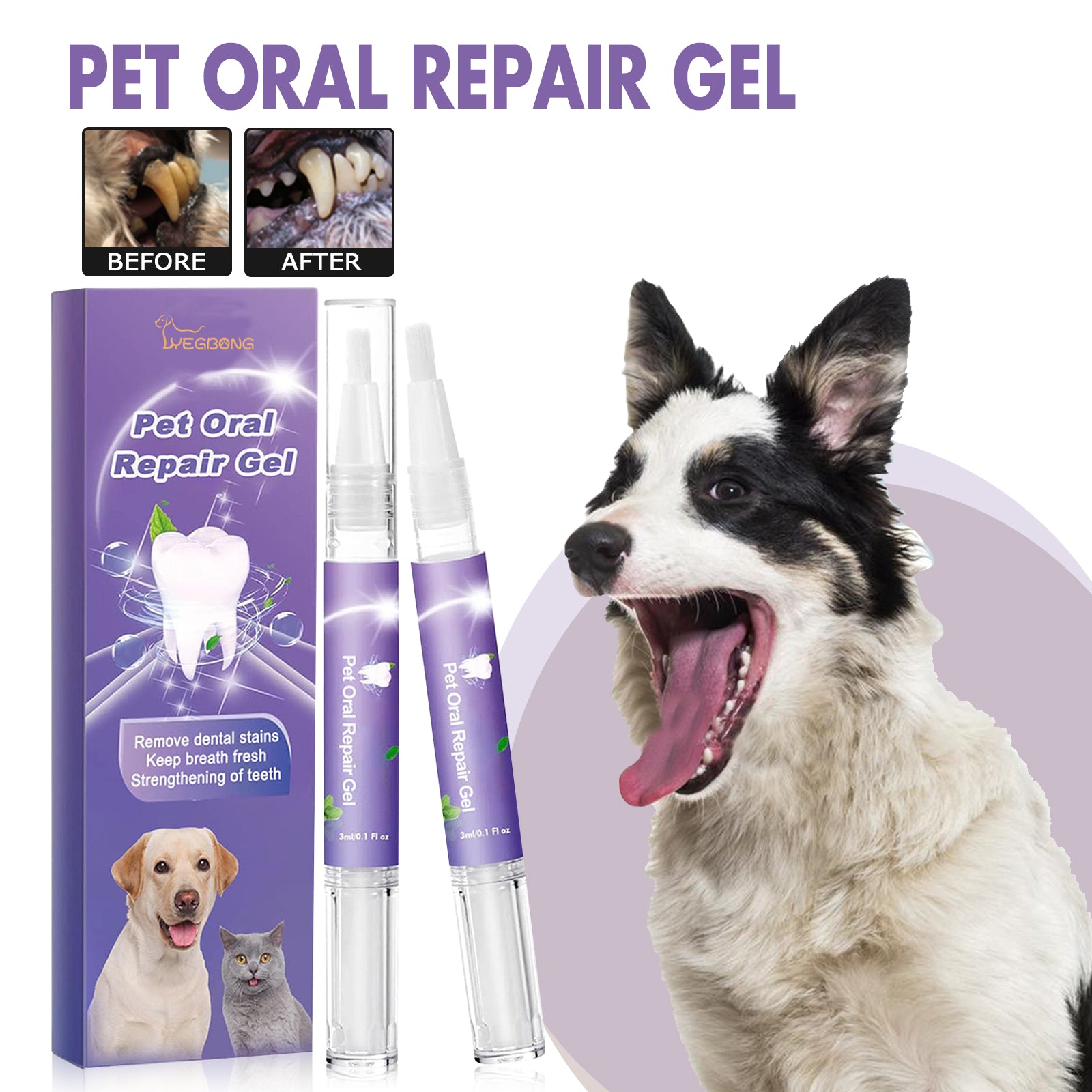 KFX-5874109 Pet Mouth Repair Gel Cleaner - 3ml x 2 Pack for Daily Oral Care