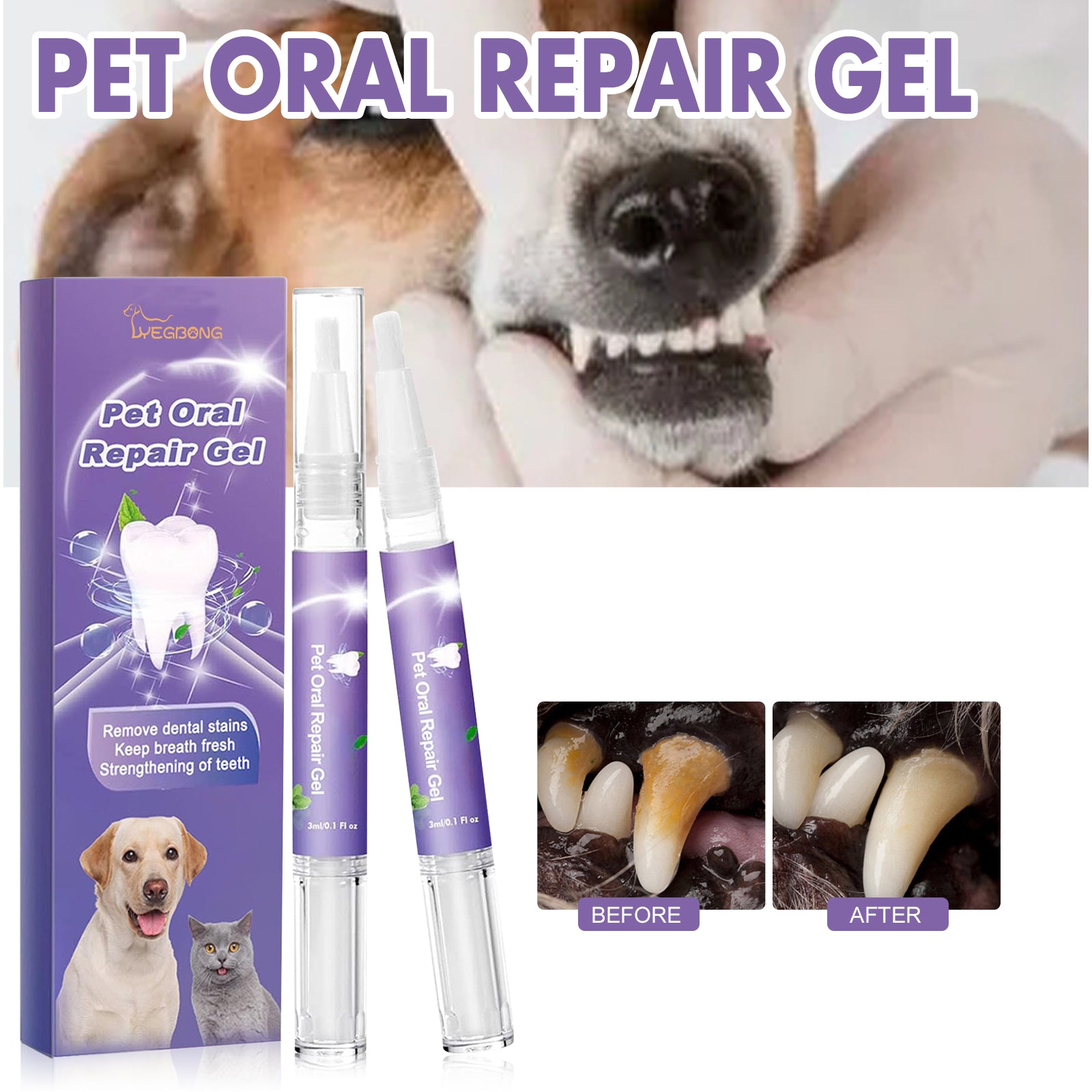 KFX-5874109 Pet Mouth Repair Gel Cleaner - 3ml x 2 Pack for Daily Oral Care