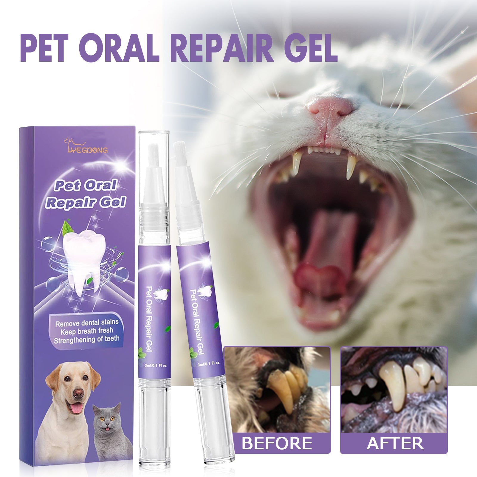 KFX-5874109 Pet Mouth Repair Gel Cleaner - 3ml x 2 Pack for Daily Oral Care