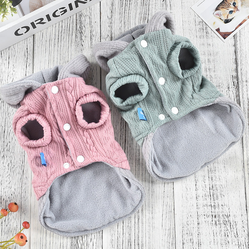 KFX-5874621 Vine Flower Dress for Small Dogs - Cozy Winter Two-Legged Clothing in Pink and Green
