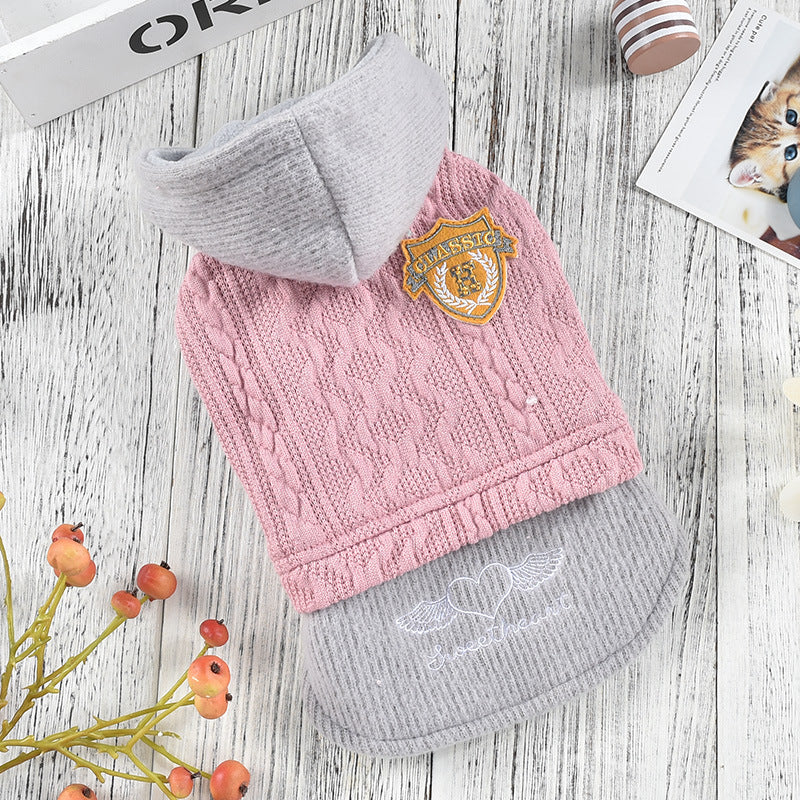 KFX-5874621 Vine Flower Dress for Small Dogs - Cozy Winter Two-Legged Clothing in Pink and Green