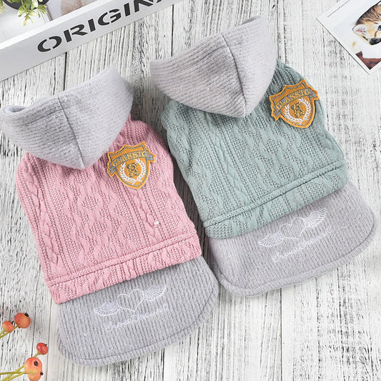 KFX-5874621 Vine Flower Dress for Small Dogs - Cozy Winter Two-Legged Clothing in Pink and Green