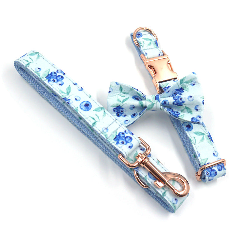 KFX-5876029 Stylish Blue Dog Collar with Leash and Rose Gold Buckle