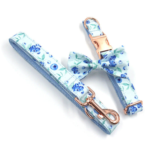 KFX-5876029 Stylish Blue Dog Collar with Leash and Rose Gold Buckle