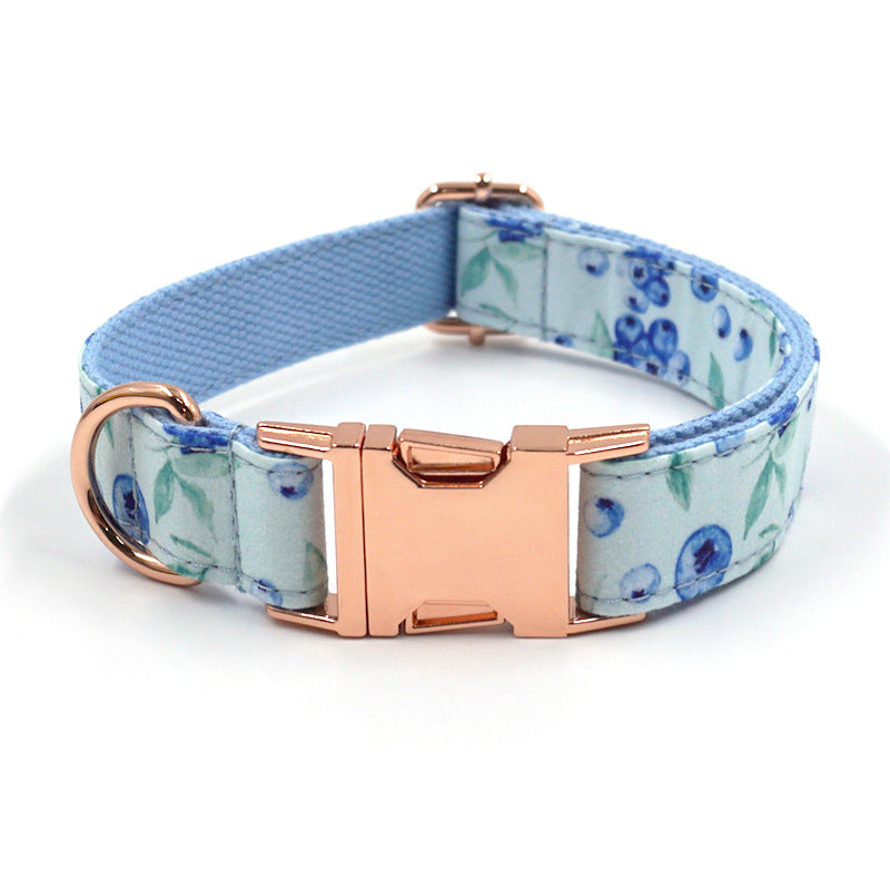 KFX-5876029 Stylish Blue Dog Collar with Leash and Rose Gold Buckle