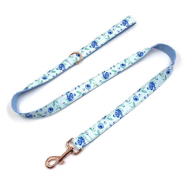 KFX-5876029 Stylish Blue Dog Collar with Leash and Rose Gold Buckle