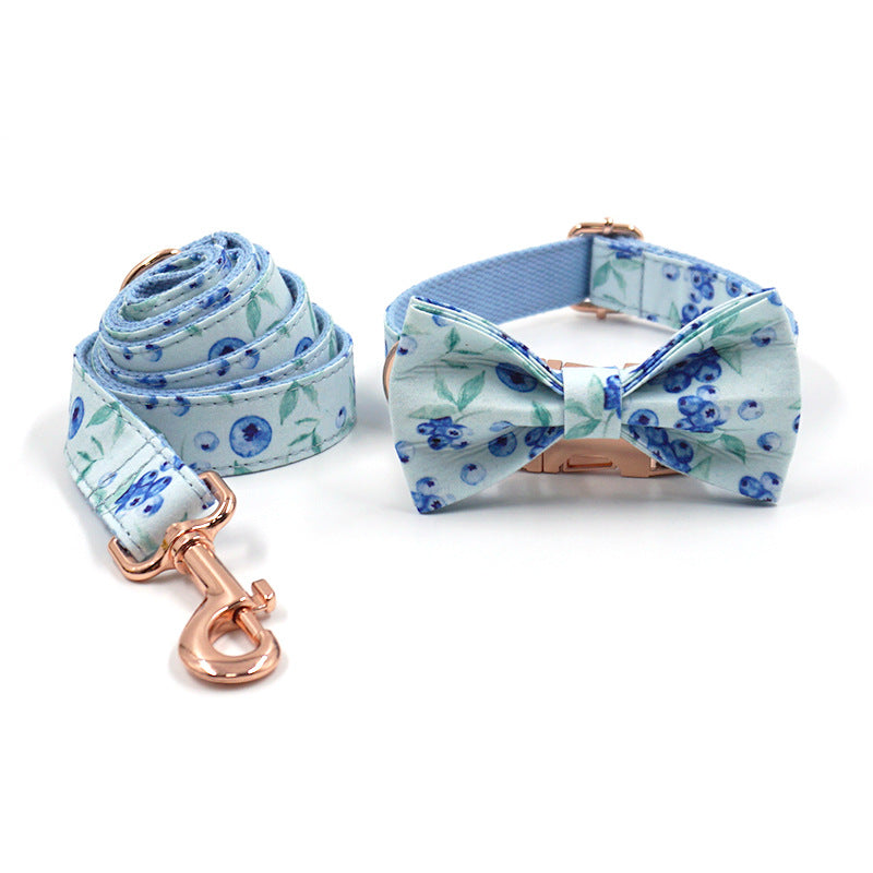 KFX-5876029 Stylish Blue Dog Collar with Leash and Rose Gold Buckle