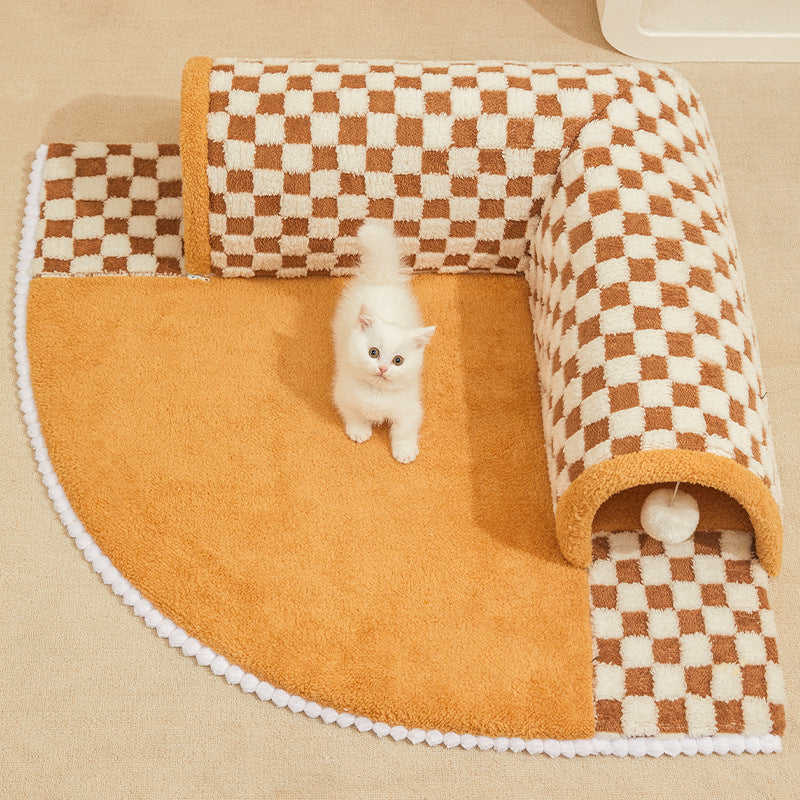 KFX-5876285 Warm and Cozy Removable Cat Nest - Brown Plaid & Yellow Cheese, Two Sizes Available