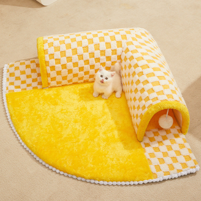 KFX-5876285 Warm and Cozy Removable Cat Nest - Brown Plaid & Yellow Cheese, Two Sizes Available