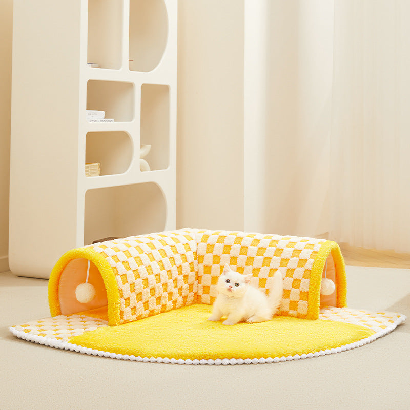 KFX-5876285 Warm and Cozy Removable Cat Nest - Brown Plaid & Yellow Cheese, Two Sizes Available