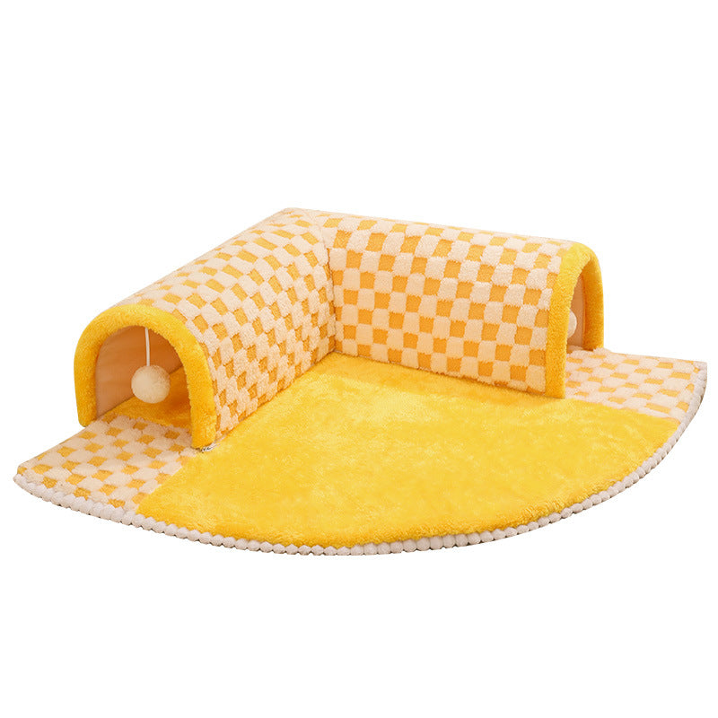 KFX-5876285 Warm and Cozy Removable Cat Nest - Brown Plaid & Yellow Cheese, Two Sizes Available