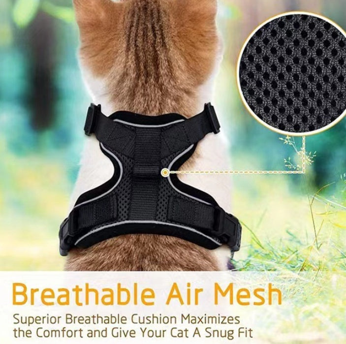 KFX-5881277 Breathable Reflective Cat Harness with Adjustable Straps and Leash