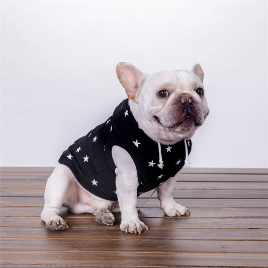 KFX-5886141 Casual Cotton Hoodie for Small Dogs with Cap - Black & White, Multiple Sizes Available