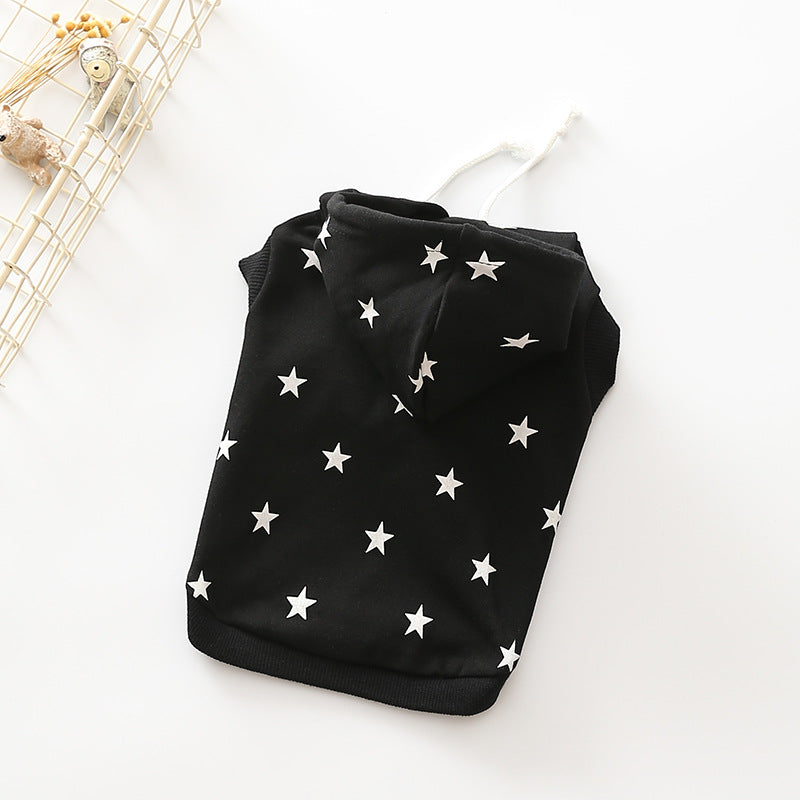 KFX-5886141 Casual Cotton Hoodie for Small Dogs with Cap - Black & White, Multiple Sizes Available