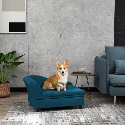 KFX-5886397 Cozy Dark Blue Pet Sofa for Small Dogs with Under-Seat Storage