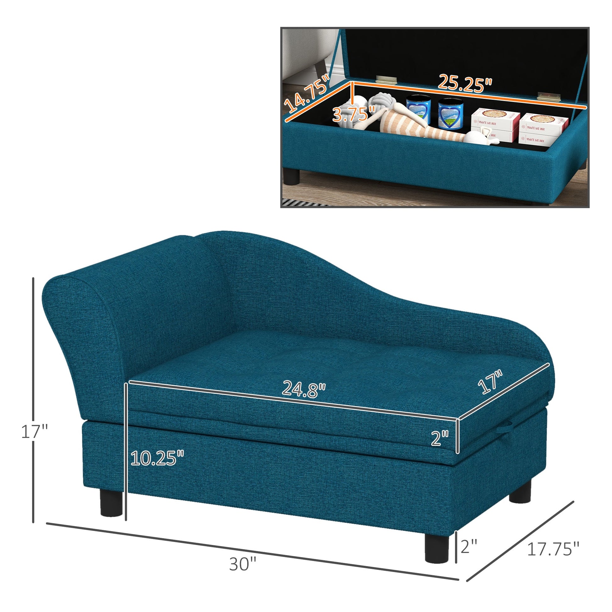 KFX-5886397 Cozy Dark Blue Pet Sofa for Small Dogs with Under-Seat Storage