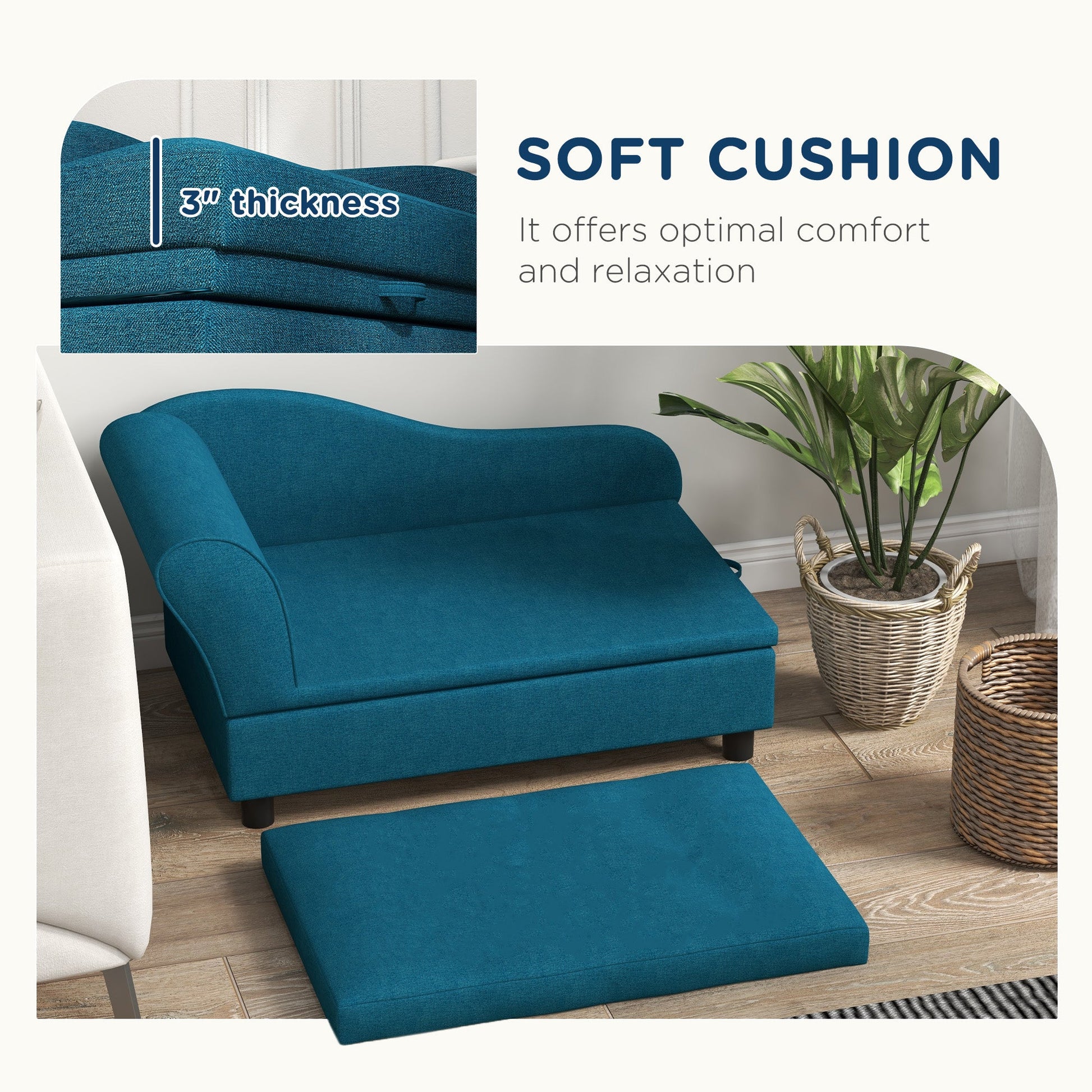 KFX-5886397 Cozy Dark Blue Pet Sofa for Small Dogs with Under-Seat Storage