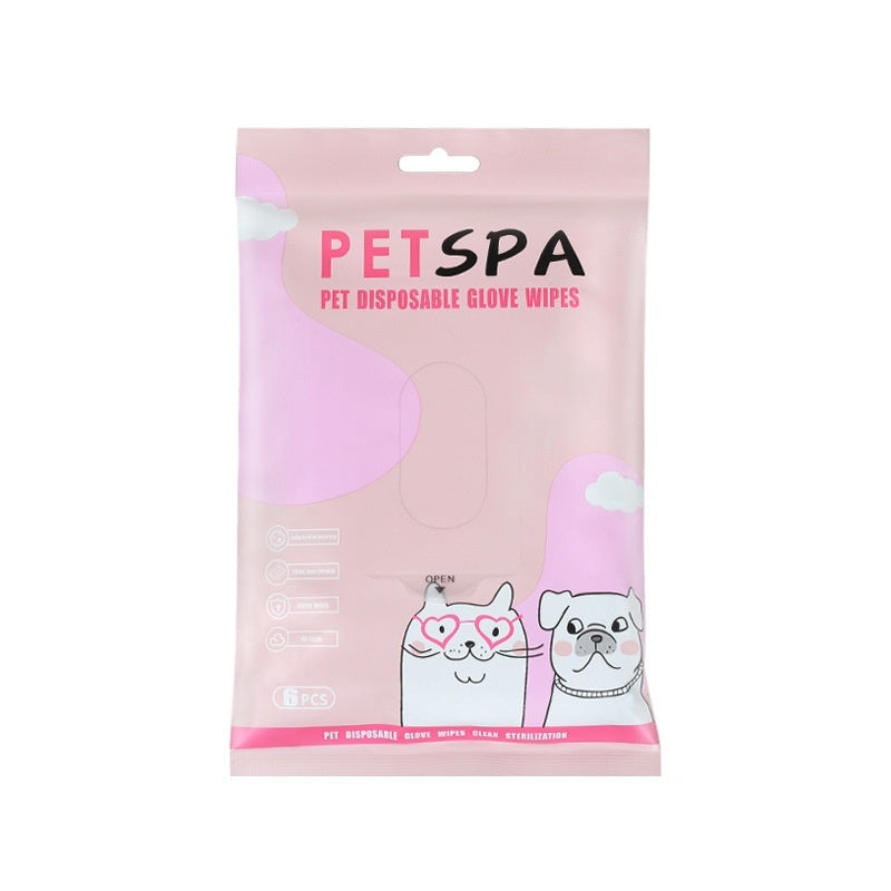 KFX-5887421 Pet Cleaning Wipes Gloves for Dogs - Deodorizing Wash-free Dry Cleaning - 6 Pack, Pink & White