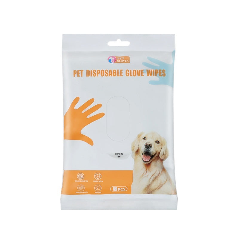 KFX-5887421 Pet Cleaning Wipes Gloves for Dogs - Deodorizing Wash-free Dry Cleaning - 6 Pack, Pink & White