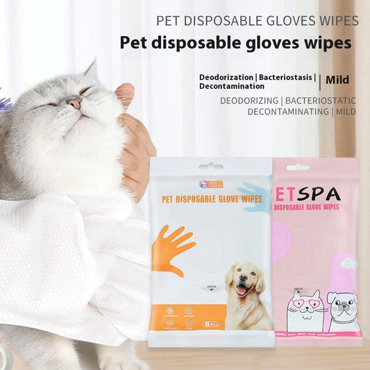 KFX-5887421 Pet Cleaning Wipes Gloves for Dogs - Deodorizing Wash-free Dry Cleaning - 6 Pack, Pink & White
