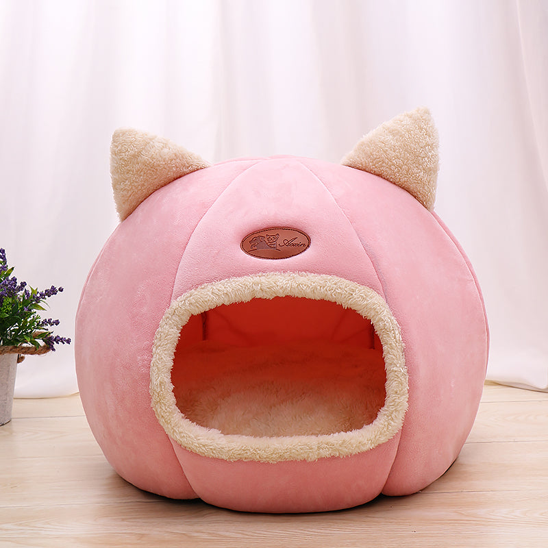 KFX-5887805 Cozy Enclosed Cat Bed Nest in Arctic Velvet and Plush Material for Warm Sleeping