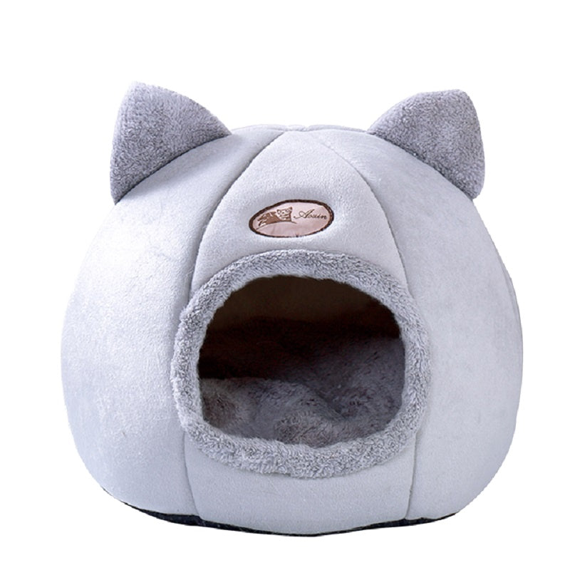 KFX-5887805 Cozy Enclosed Cat Bed Nest in Arctic Velvet and Plush Material for Warm Sleeping