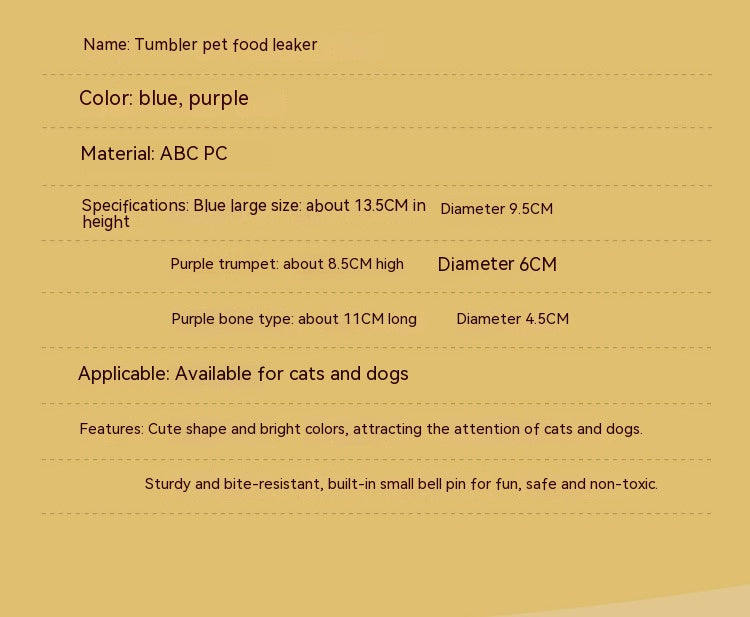 KFX-5888573 Pet Tumbler Toy for Dogs and Cats - Interactive Food Feeder with Bells, Non-Toxic and Sturdy Design
