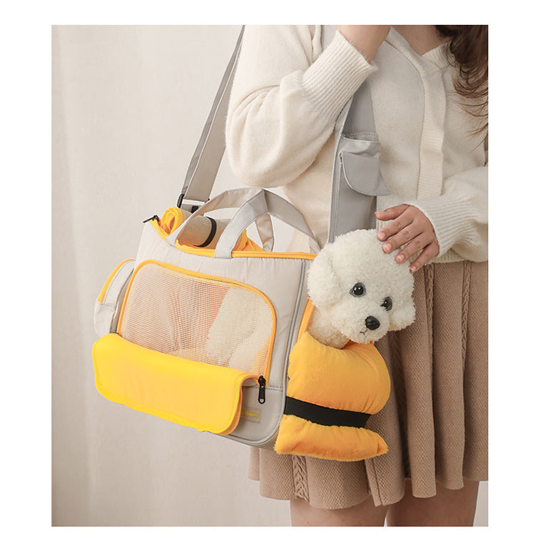 KFX-5889981 Large Capacity Soft Nylon Pet Crossbody Bag with Shoulder Strap and Poop Bag - Available in Navy Blue and Khaki