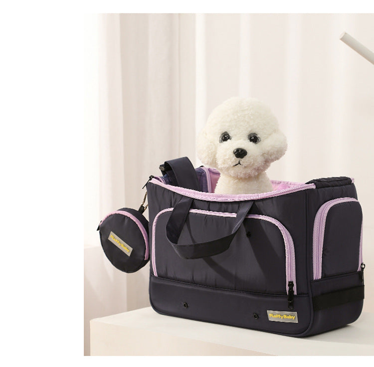 KFX-5889981 Large Capacity Soft Nylon Pet Crossbody Bag with Shoulder Strap and Poop Bag - Available in Navy Blue and Khaki