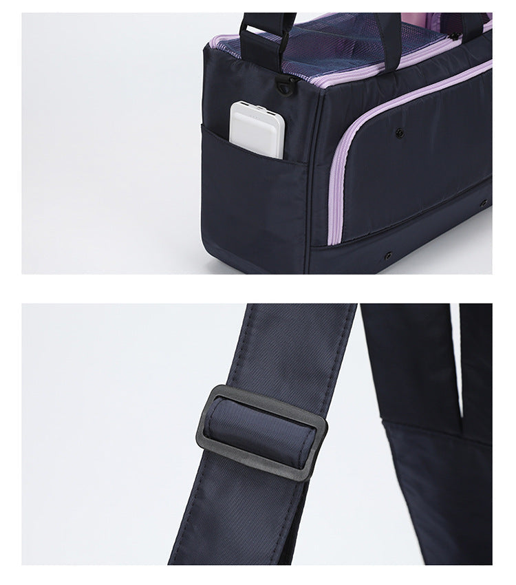 KFX-5889981 Large Capacity Soft Nylon Pet Crossbody Bag with Shoulder Strap and Poop Bag - Available in Navy Blue and Khaki