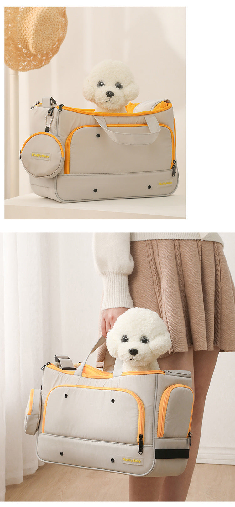 KFX-5889981 Large Capacity Soft Nylon Pet Crossbody Bag with Shoulder Strap and Poop Bag - Available in Navy Blue and Khaki