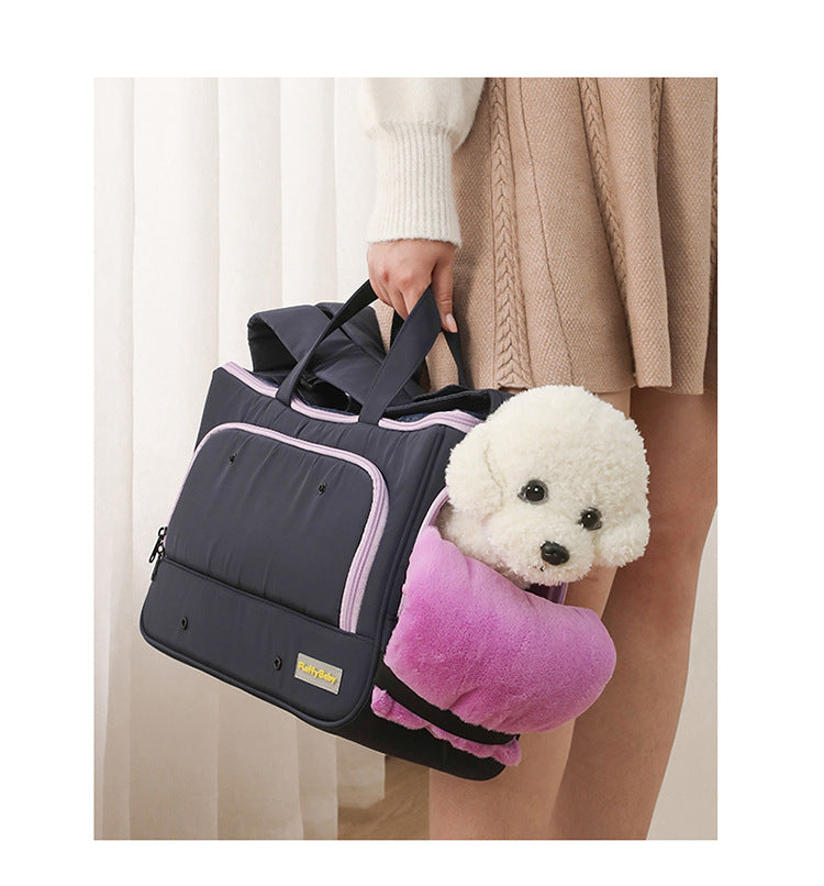 KFX-5889981 Large Capacity Soft Nylon Pet Crossbody Bag with Shoulder Strap and Poop Bag - Available in Navy Blue and Khaki