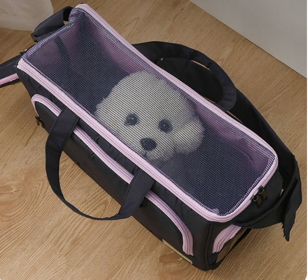 KFX-5889981 Large Capacity Soft Nylon Pet Crossbody Bag with Shoulder Strap and Poop Bag - Available in Navy Blue and Khaki