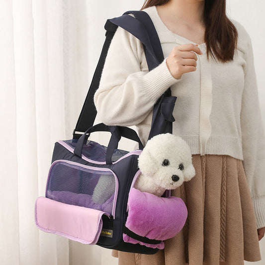 KFX-5889981 Large Capacity Soft Nylon Pet Crossbody Bag with Shoulder Strap and Poop Bag - Available in Navy Blue and Khaki